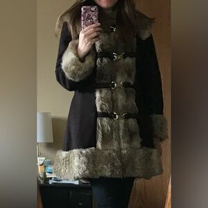 Vintage Brown Coat with Faux Fur Trim